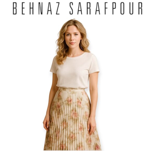 Behnaz Sarafpour romantic pastel floral pleated midi structured skirt size XS - Picture 1 of 14